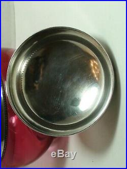 Antique Victorian Cranberry Marmalade Jam Glass Jar Silver plate Lid & Handle