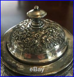 Antique Victorian Large Jelly Condiment Mustard Jar Silver Plated Lid and Handle