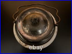 Antique Victorian Wavecrest satin glass biscuit jar with metal lid & handle