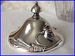 Antique Victorian cut glass biscuit jar with sterling silver lid & handle