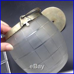 Antique Vintage Biscuit Tag Label Jar Rope Barrel Handled Jar Etched Cut Glass