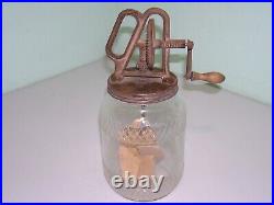 Antique Vintage Dandy Butter Churn Glass Jar Wooden Handle & Paddle 1940's