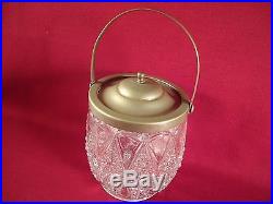 Antique Vintage Glass Biscuit Cookie Jar with Metal Rim and Handle EPNS Stamp