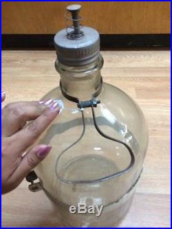 Antique Vintage Kerosene Refill Glass Bottle Jar With Spring Cap & Handle
