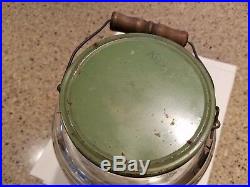 Antique Vintage Large Country Store Glass Pickle Barrel Jar Handle Green Lid 15