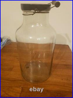 Antique Vintage Large Country Store Glass Pickle Jar with lid and Bale Handle