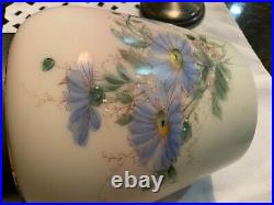 Antique Wave Crest Biscuit /Cracker Jar Satin Glass, Ovid/Floral-Metal Rim & Lid