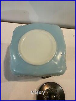 Antique Wave Crest Biscuit Cracker Jar Silver Plate Top Swing Handle Blue Floral