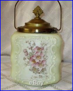 Antique Wave Crest Handled Lidded Biscuit Jar-11-art Glass- Victorian