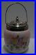 Antique Wave Crest Satin Glass Biscuit Barrel Jar withFloral Pansies & Bail Handle