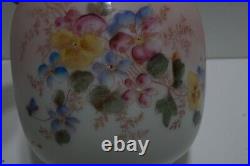 Antique Wave Crest Satin Glass Biscuit Barrel Jar withFloral Pansies & Bail Handle