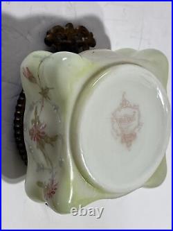 Antique Wave Crest glass C F Monroe Co. Glassware Bowl, Floral with Metal Handles