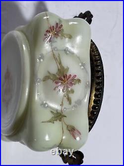 Antique Wave Crest glass C F Monroe Co. Glassware Bowl, Floral with Metal Handles