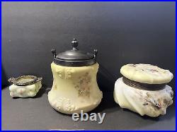 Antique Wavecrest Glass, New Amsterdam Silver Co Biscuit Cookie Jar With Flowers