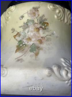 Antique Wavecrest Glass, New Amsterdam Silver Co Biscuit Cookie Jar With Flowers