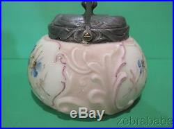 Antique Wavecrest Opal Ware Jar w Lid & Handle Floral