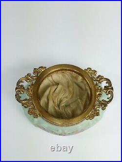 Antique Wavecrest Pin Dresser Jar Enameled Gold/Brass Ormolu Handles