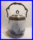 Antique Wilhelmine Opalescent Glass Hand Painted Biscuit Jar Handled Silver