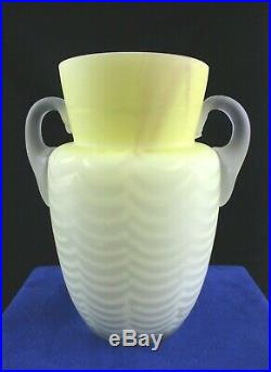 Antique Yellow Satin Mother-of-Pearl Herring-bone Double-Handled Glass Jar