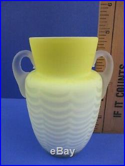 Antique Yellow Satin Mother-of-Pearl Herring-bone Double-Handled Glass Jar