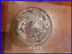 Antique glass biscuit bowl, made in France, 1930s. Lid and handle metal