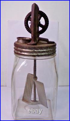 Antique or Vintage CLEAR GLASS BUTTER CHURN metal paddle 2 qt square glass jar