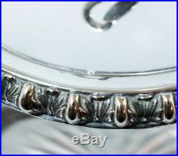 Antique silver plate cut-glass/crystal biscuit barrel cookie jar rope handle