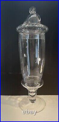 Apothecary Jar 21 Tall Bon Bon Candy Dish Clear Glass Footed Lidded Canister