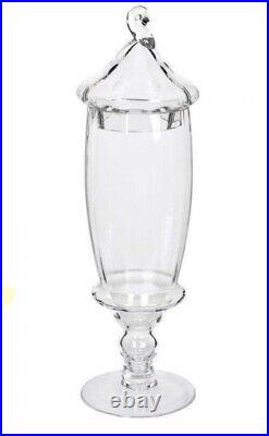 Apothecary Jar 21 Tall Bon Bon Candy Dish Clear Glass Footed Lidded Canister