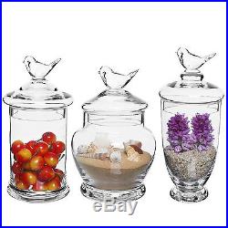 Apothecary Jars Set Clear Glass Candy Buffet Canister Bird Handle Cookie Storage