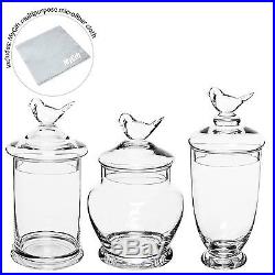 Apothecary Jars Set Clear Glass Candy Buffet Canister Bird Handle Cookie Storage