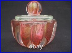 Archemede Seguso Art Glass Pink Adventurine Ribbed Sommerso Vanity Powder Box