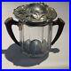 Art Nouveau Antique Antler Twin Handle Humidor Tobacco Jar Glass Silverplate NR