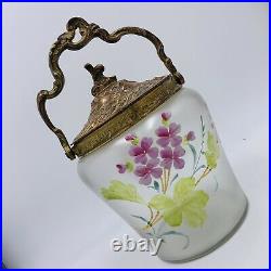 Art Nouveau Frosted Glass Biscuit Jar Metal Lid Attributed French Legras