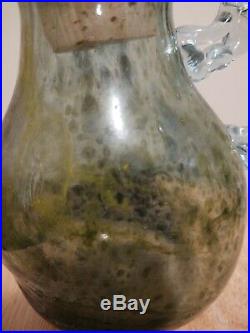 Artisan Handmade Glass Jar Vase with Cork Green with Handle