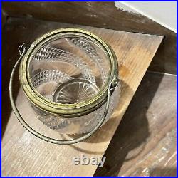 BACCARAT Art Nouveau Biscuit Cookies Jar Box Pressed Glass Crystal Clear Brass