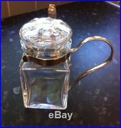 BACCARAT CRYSTAL GLASS JAR WITH METAL HANDLE AND FORK Baccarat mark on base