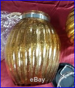 BEAUTIFULNew Large Ribbed Golden Speckled Glass Jar Lantern with Rope Handle