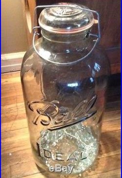 BIG LARGE 4 GALLON BALL IDEAL GLASS CANNING JAR WIDE MOUTH LID BAIL WIRE HANDLE
