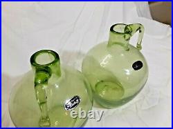 BISCHOFF GLASS Set of Two (2) Green Hand Crafted Handled Jars