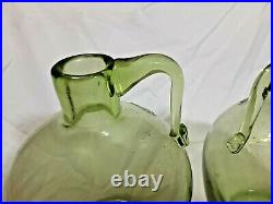 BISCHOFF GLASS Set of Two (2) Green Hand Crafted Handled Jars
