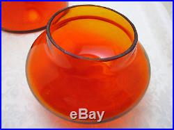 BLENKO 7327 Handled Dome Lidded Jar Tangerine Milk Jug NICKERSON 1970 -74
