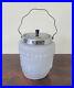 BRITISH MADE BISCUIT JAR Frosted Ruffled Glass Metal Handle & Lid 6.5 ANTIQUE