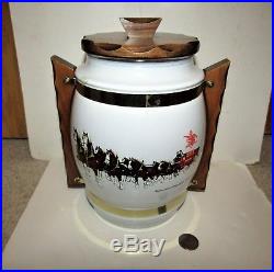 BUDWEISER CLYDESDALES 1970’s glass COOKIE JAR withwood handles