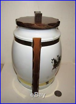 BUDWEISER CLYDESDALES 1970's glass COOKIE JAR withwood handles