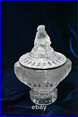 Baccarat Crystal Elephant Handles Covered Jar Compote with Sterling Silver Rim