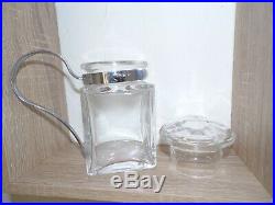 Baccarat Crystal Lidded Jam Condiment Jar, Silver Plated Handle, France