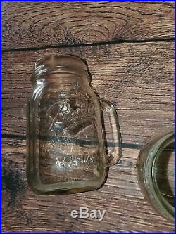 Ball Mason Clear Glass Drinking Jar Handled 2 Lg 1 Sm Wide Mouth Embossed Fruit