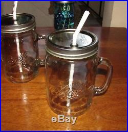 Ball Mason Jar 24oz WIDE Mouth Drinking Glass Mug with Handle Tumbler, Sipper