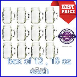 Ball Plain Mason Glass QUALITY Sturdy Jar Drinking Mugs 12 Pcs With Handle 16 oz